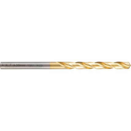 Jobber Drill, 4.5mm, Normal Helix, High Speed Steel, TiN