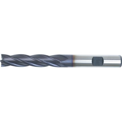 10, End Mill, Long, Weldon Flat Shank, 20mm, Cobalt High Speed Steel, TiALN