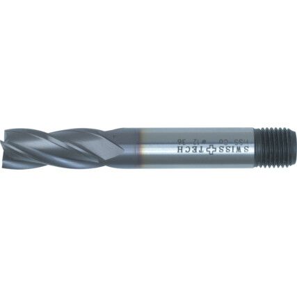 36, End Mill, Regular, Threaded Shank, 20mm, Cobalt High Speed Steel, TiCN