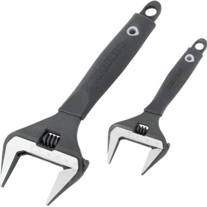 Wide Jaw Adjustable Spanner Set, Steel, Set Of 2