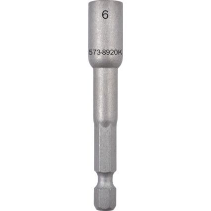 Screwdriver Bit, 6mm, Socket, 1/4" Hex