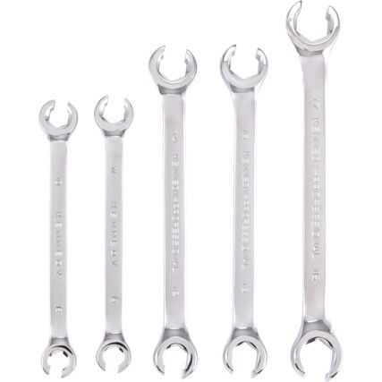 Metric, Flare Nut Spanner Set, 8 - 17mm, Set of 5, Chrome Vanadium Steel