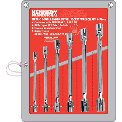 Metric, Swivel Socket Spanner Set, 8 - 19, 6, Set of Steel