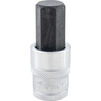 1/2in. Drive,  Hexagon Bit Socket, 19mm,  Metric