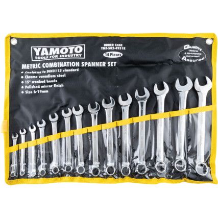 Metric, Combination Spanner Set, 6 - 19mm, Set of 14, Chrome Vanadium Steel