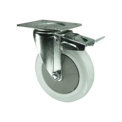 Light Duty/Medium Duty, Castor, 125mm, Braked, Swivel, Top Plate, Nylon, Grey