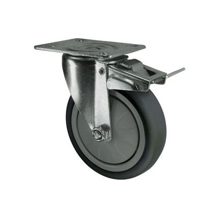 Light Duty/Medium Duty, Castor, 75mm, Braked, Swivel, Top Plate, Thermoplastic, Grey