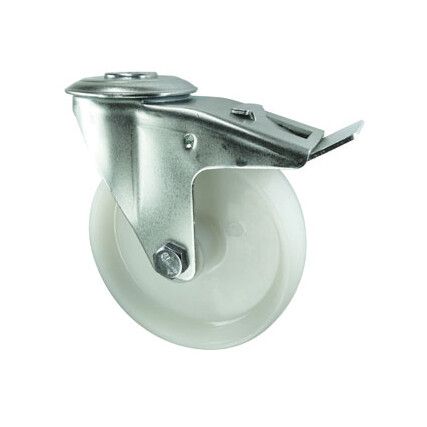 Medium Duty, Castor, 80mm, Braked, Swivel, Bolt Hole, Nylon, White