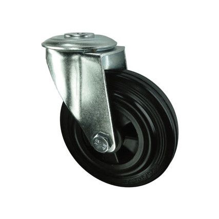 Medium Duty, Castor, 80mm, Unbraked, Swivel, Bolt Hole, Rubber, Black