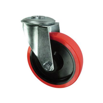 Medium Duty, Castor, 80mm, Unbraked, Swivel, Bolt Hole, Polyurethane, Red