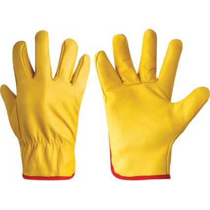 General Handling Gloves, Yellow, Leather Coating, Unlined, Size 10