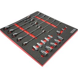 23 Piece Ratchet Combination Spanner Set with Go-Thru™Sockets in Tool Control 2/3 Width Foam Inlay.
 thumbnail-0