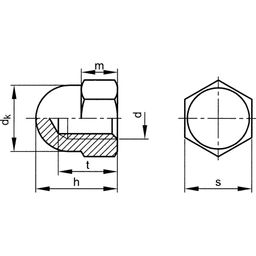 Hexagon Dome Nut, Metric - Steel - BZP - High Type - Grade 6 - DIN 1587 (1987) thumbnail-1